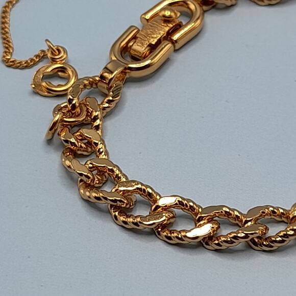 Vintage Monet Gold Plated Charm Bracelet, 1980s, Safety Chain, 7.25 Inches - Picture 2 of 10